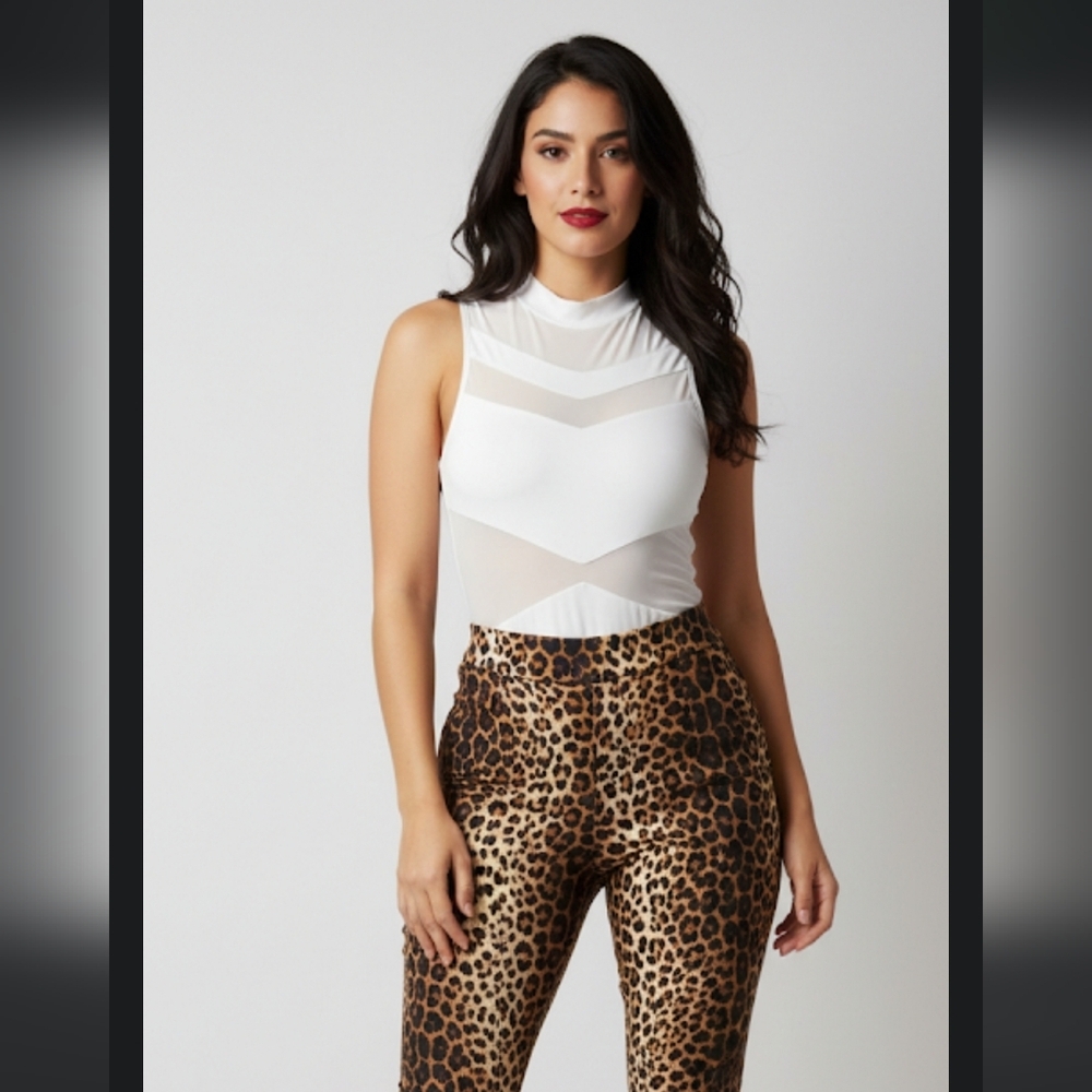 ❤️5/$25 Elegant Cream Sheer Sleeveless Top Body Suit - Picture 1 of 5